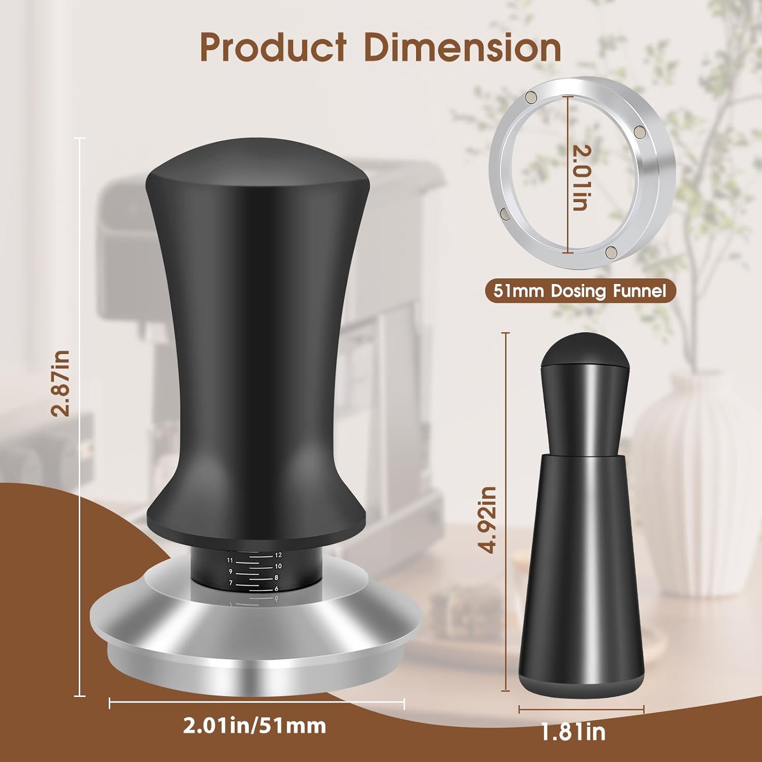 Reoszeank 51mm Espresso Accessories Kit, Spring Loaded Calibrated Tamper, WDT Tool and Dosing Funnel Set Fits Delonghi CASABREWS and atatix 51 mm Espresso Coffee Machines and Portafilter