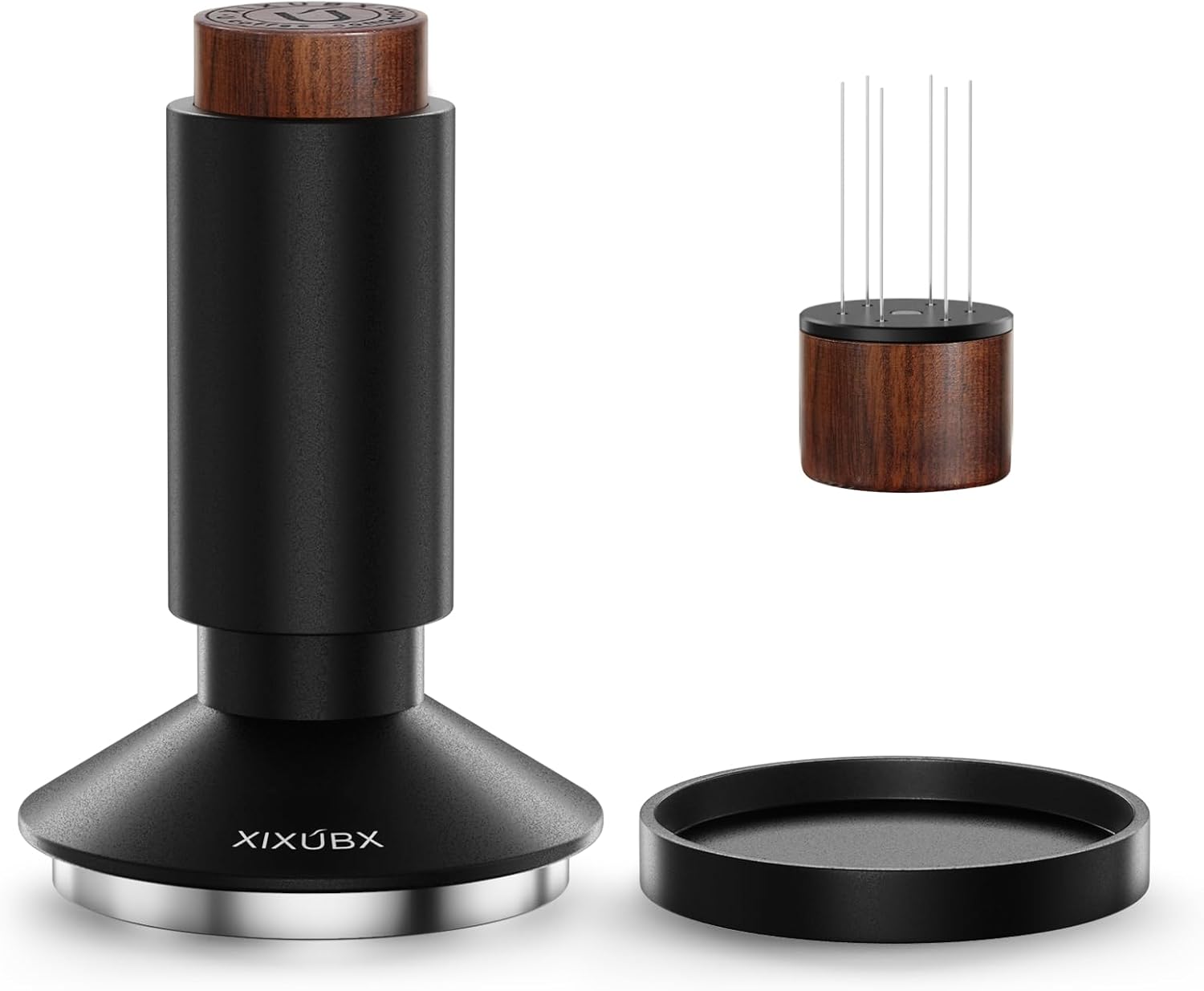 XIXUBX 2-in-1 Espresso Tamper& Magnetic WDT Tool, Cofee Tamper with Spring Loaded, Anodized Aluminum Alloy Handle, Stainless Steel Corrugated Base with Cover for 53mm Portafilter Basket