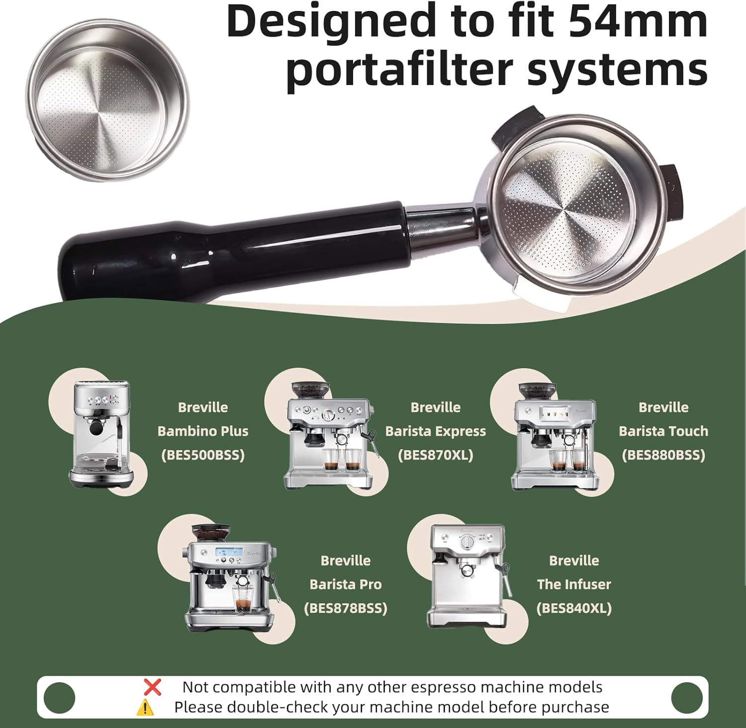 54mm Bottomless Portafilter for Breville Barista Express/Pro/Touch/Bambino18-21g Precision Basket, Stainless Steel 304 Filter Basket,Naked Portafilter for Espresso Extraction(54mm Black)