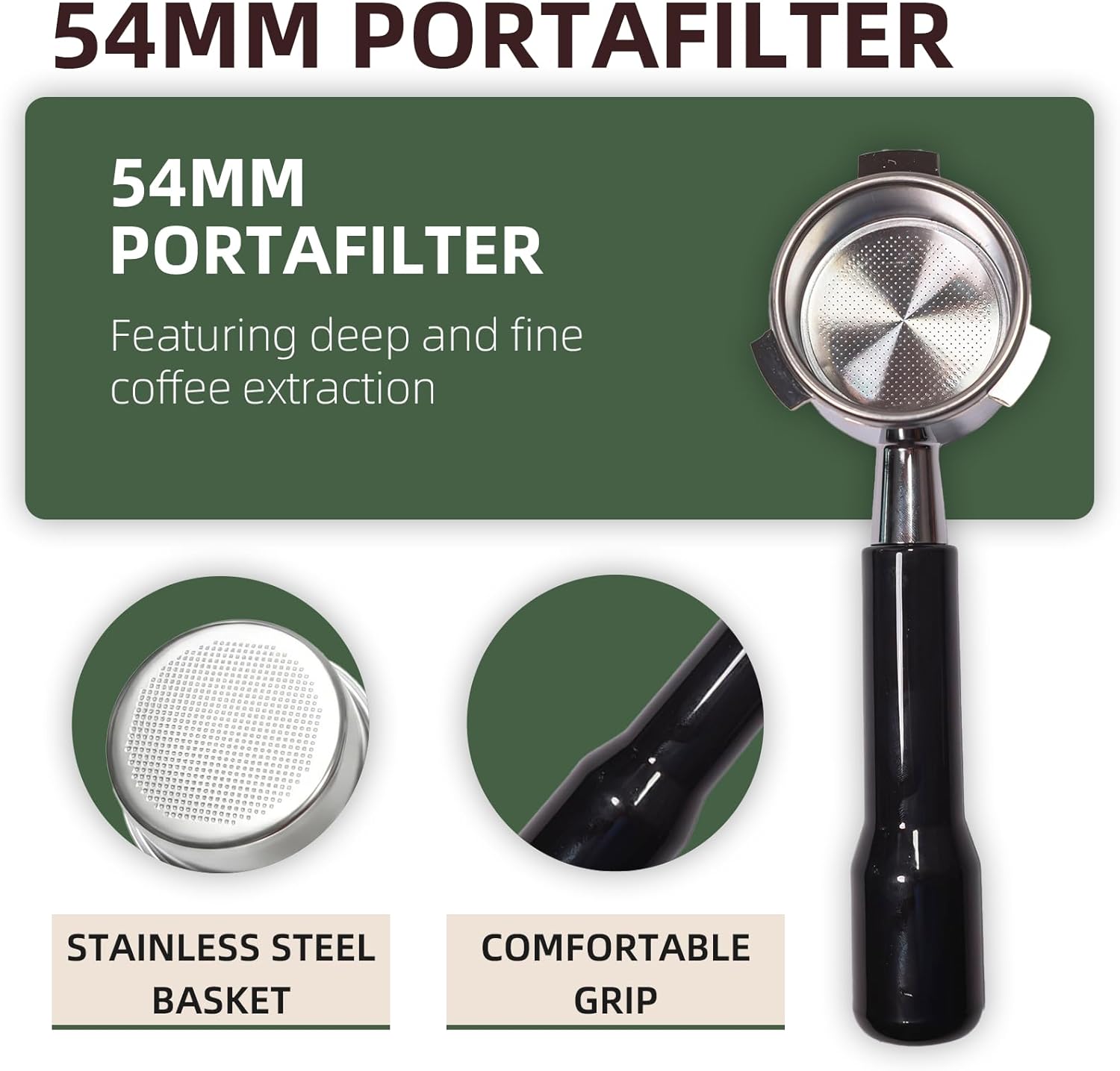 54mm Bottomless Portafilter for Breville Barista Express/Pro/Touch/Bambino18-21g Precision Basket, Stainless Steel 304 Filter Basket,Naked Portafilter for Espresso Extraction(54mm Black)