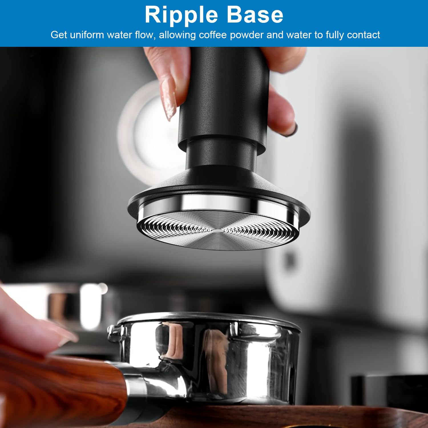 XIXUBX 2-in-1 Espresso Tamper& Magnetic WDT Tool, Cofee Tamper with Spring Loaded, Anodized Aluminum Alloy Handle, Stainless Steel Corrugated Base with Cover for 53mm Portafilter Basket