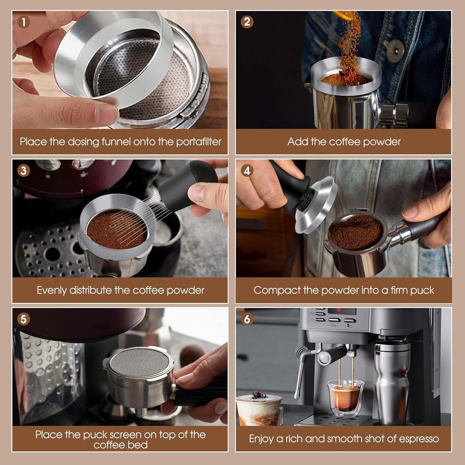 Reoszeank 51mm Espresso Accessories Kit, Spring Loaded Calibrated Tamper, WDT Tool and Dosing Funnel Set Fits Delonghi CASABREWS and atatix 51 mm Espresso Coffee Machines and Portafilter
