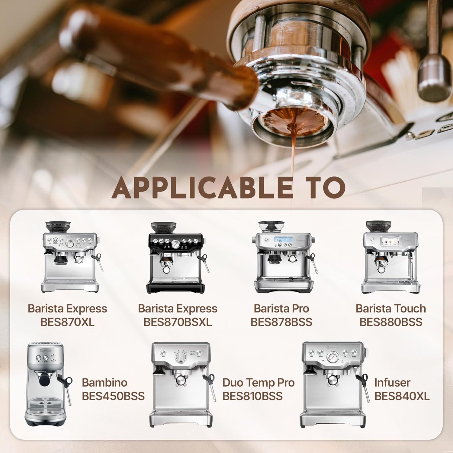54mm Bottomless Portafilter for Breville Barista Express Pro Touch, Naked Portafilter with 18-20g Filter Basket & 53.3mm Puck Screen, 304 FG Stainless Steel, Walnut Handle Espresso Accessories